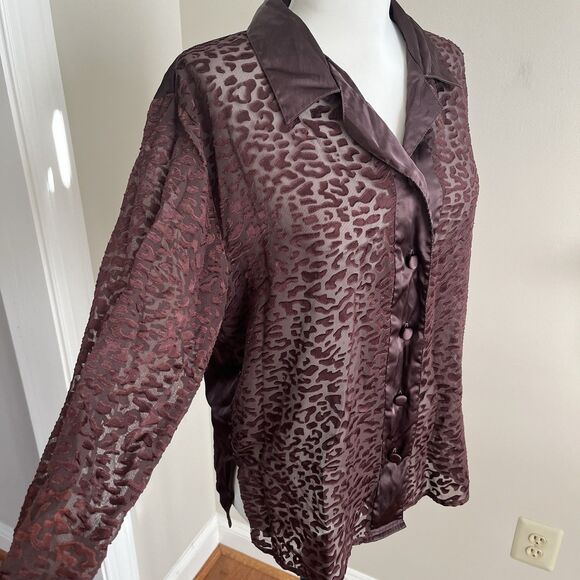 Vintage Leopard Sheer Tunic Top sz S Button Front Brown Mobwife Whimsigoth Fairy - Picture 3 of 8